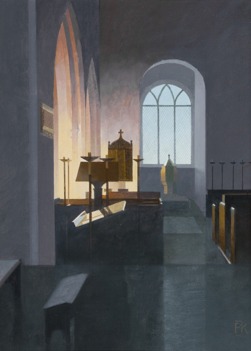 Sunlight and the West Window, Buttsbury Church, Essex - Peter Kelly  British, b.1931-Oil on canvas  