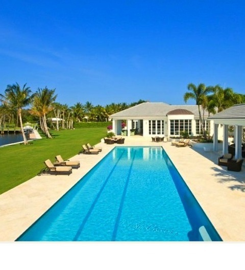 Contemporary Pool - PoolhouseHuge Trendy Backyard Tile And Rectangular Lap Pool House Photo