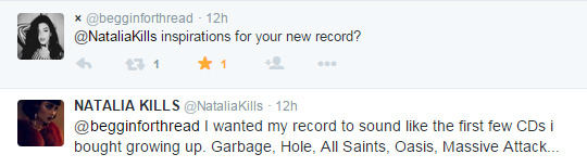 nataliakillscz:  Some of the questions and answers from yesterday’s chat with Kills