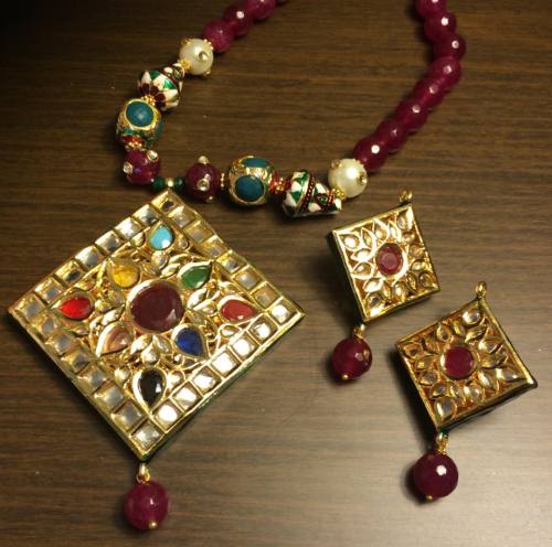 Navaratna pendant and earrings set