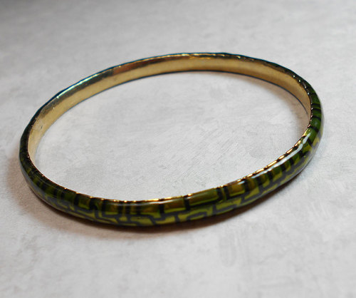 Vintage Bangle Bracelet Gold Tone and Green Monet