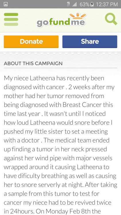 apineapplethief:My friends niece has cancer if you can donate please do & if not please share th