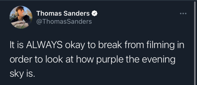 a screenshot of a tweet by Thomas Sanders. the text is written in the caption below.