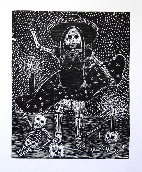 Yescka (German-Mexican, b. Mexico City, based Oaxaca, Mexico) - Adelita, 2009, Woodblock Print: Ink,