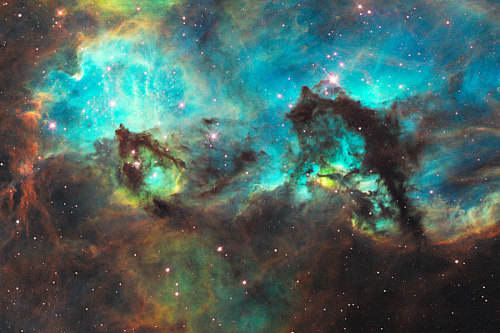 elrastrodetusangreenlanieve:  Southern sky and the ISS, the Seahorse, a dust structure in the Large Magellanic Cloud, the Small Magellanic Cloud, with clusters NGC 632 and 47 Tucanae, star cluster R136 in 30 Doradus, SN1987A supernova remnants in the