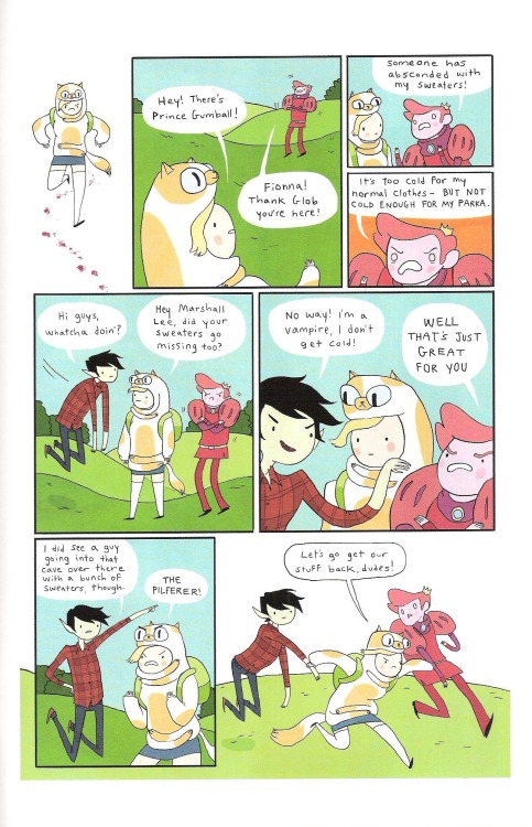 scarecrows:  neurosquared:  Adventure Time with Fionna and Cake issue 1 Bonus story: The Sweater Bandit by Noelle Stevenson  i got diabetes reading this 