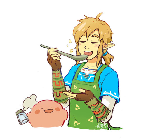 bettykwong:  Botw Link cooking mushroom stew with Kirby– and gets very confused.. 😆