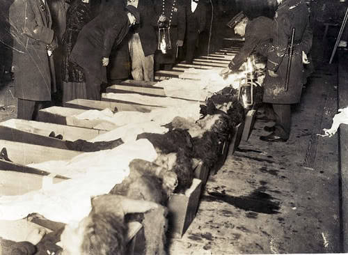 Family viewing held at a temporary morgue to identify the victims of the Triangle Shirtwaist Factory