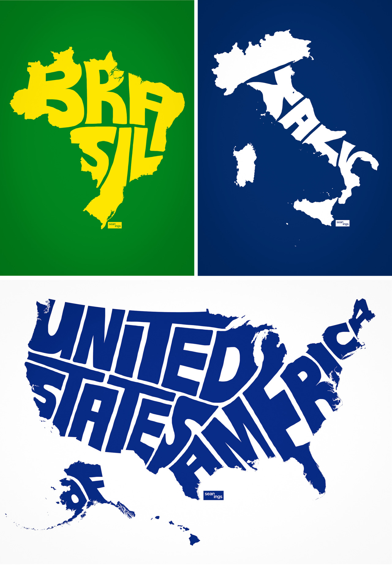 seanings:  Typographic Country Maps Buy These Shirts