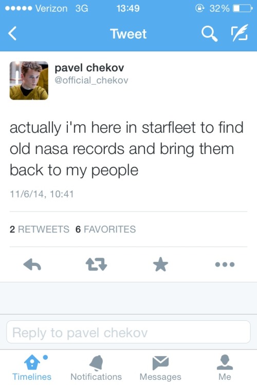 caitlin-the-bookworm: the-next–captain-america: This is the best chekov account ever fight me