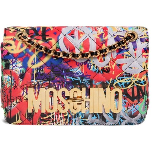 MOSCHINO Graffiti Quilted Leather Shoulder Bag ❤ liked on Polyvore (see more chain shoulder bags)