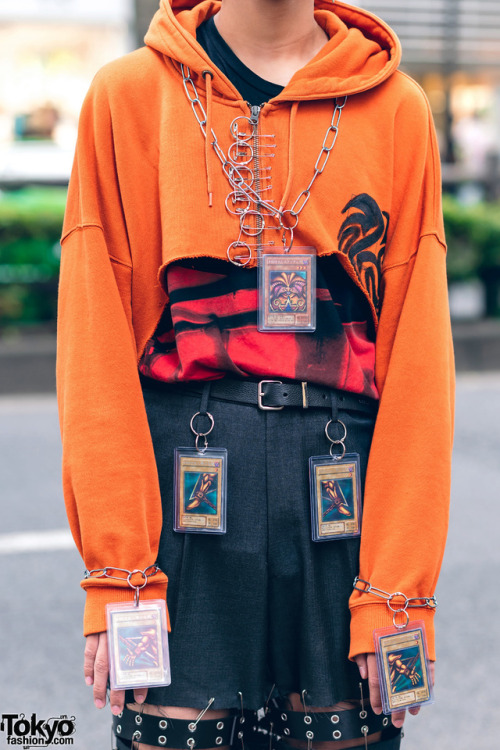 tokyo-fashion: Tokyo high school student Makoto on the street in Harajuku wearing a remake style wit