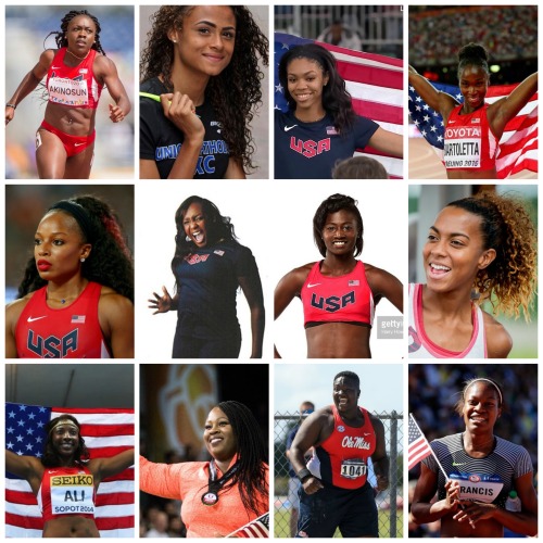 zionlifts:  Track and Field has started at the Olympics and I’m sending all my love and power to the incredible Black women, femmes, and girls repping USA. Y’ALL ARE BLACK GIRL MAGIC. (left to right, Allyson Felix, Christina Epps, Ashley Spencer, Brittney