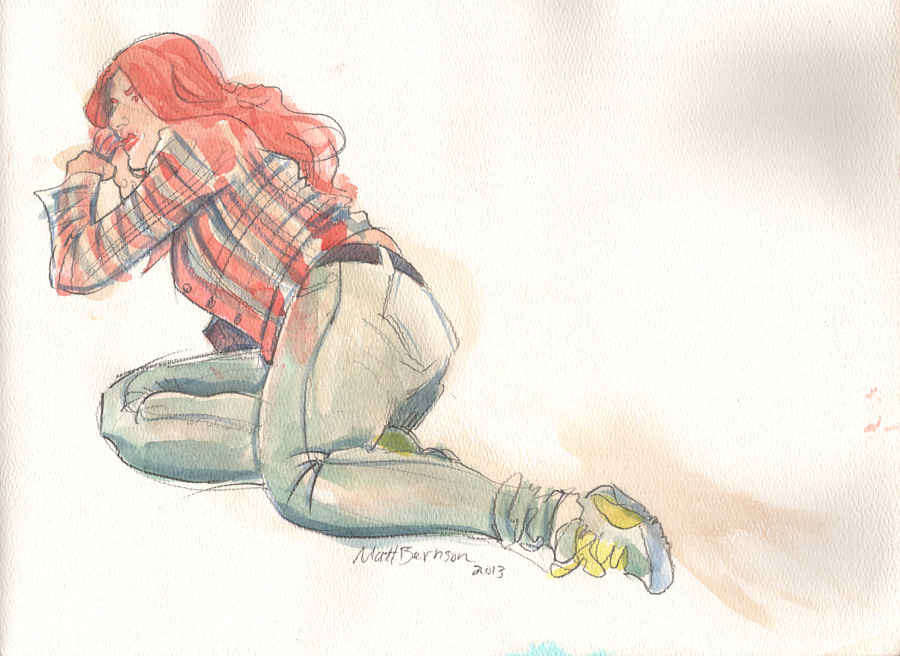 Drawings of Fonda Feeling done at Dr. Sketchy&rsquo;s Boston.  ink/watercolor