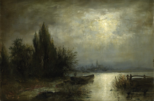 Moonlit Night by Louis Douzette (German, 1834–1924)