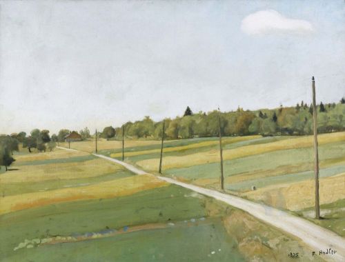 thunderstruck9:Ferdinand Hodler (Swiss, 1953-1918), Feldweg mit Telegrafenmasten [Track across the fields with telegraph poles], 1875. Oil on canvas, 49.5 x 65 cm.