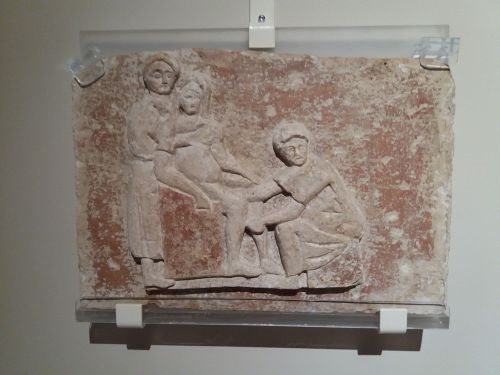kallistoi:romegreeceart:Funerary plaque depicting childbirth* 2nd century CE* Isola sacra necropolis