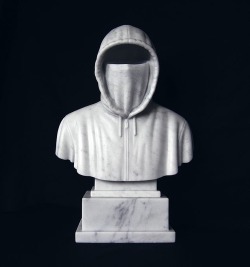 Hoodie hand carved Carrara marble by Chris Mitton