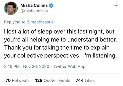 trishlovelace: I CAME UP WITH AN IDEA!!! LETS SEND OUR BELOVED MISHA SOME NICE WORDS OR LOVE ON TWIT