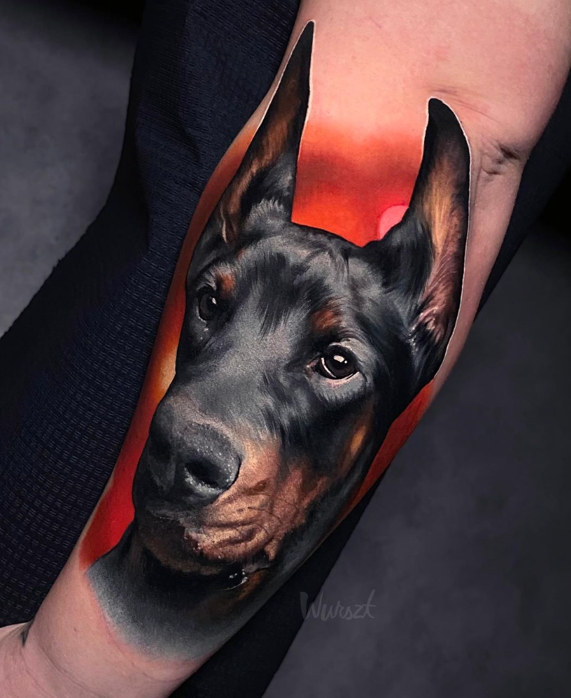 Black and White Reckless Doberman Dog Tattoo