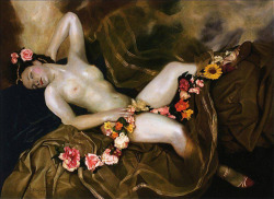 fleurdulys:  Reclining Nude with a Floral Garland - Lev Tchistovsky 20th century