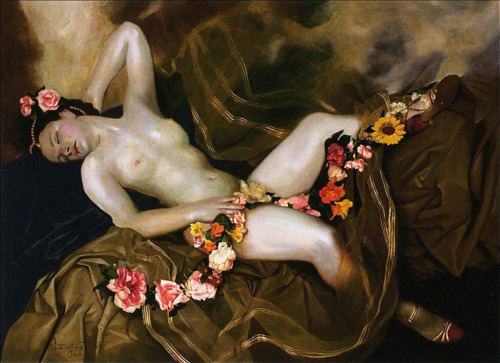 Reclining Nude with a Floral Garland - Lev Tchistovsky 20th century