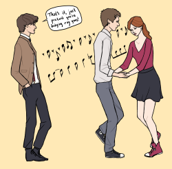 expertfieldmouse:  eleven teaching amy and rory to swing dance. they seem perturbed