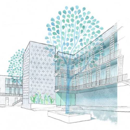 Sketch from a presentation last week, of a design proposal for a new hospital here in North India.