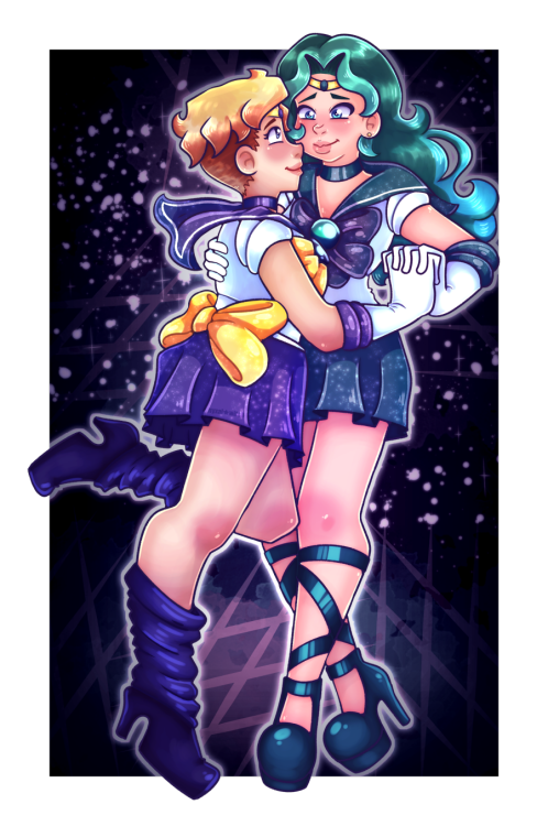  Sailor Neptune ♥ Sailor Uranus[a redraw of something I made back in 2016! I’ll put the side b