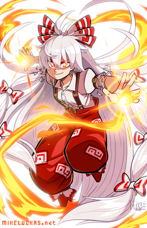 mikeluckas: A commission from a while back of “Fujiwara no Mokou” from Touhou. (I… don’t know anything about touhou.) 
