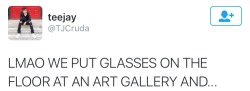 libertarirynn:  johnnyramonesanticommunistshirt:   pervocracy:   rikodeine:  i love this so much i dont know where to start- the comedy itself - the commentary on ‘what is art’- further on what is art: the viewers are interpreting this as art, but