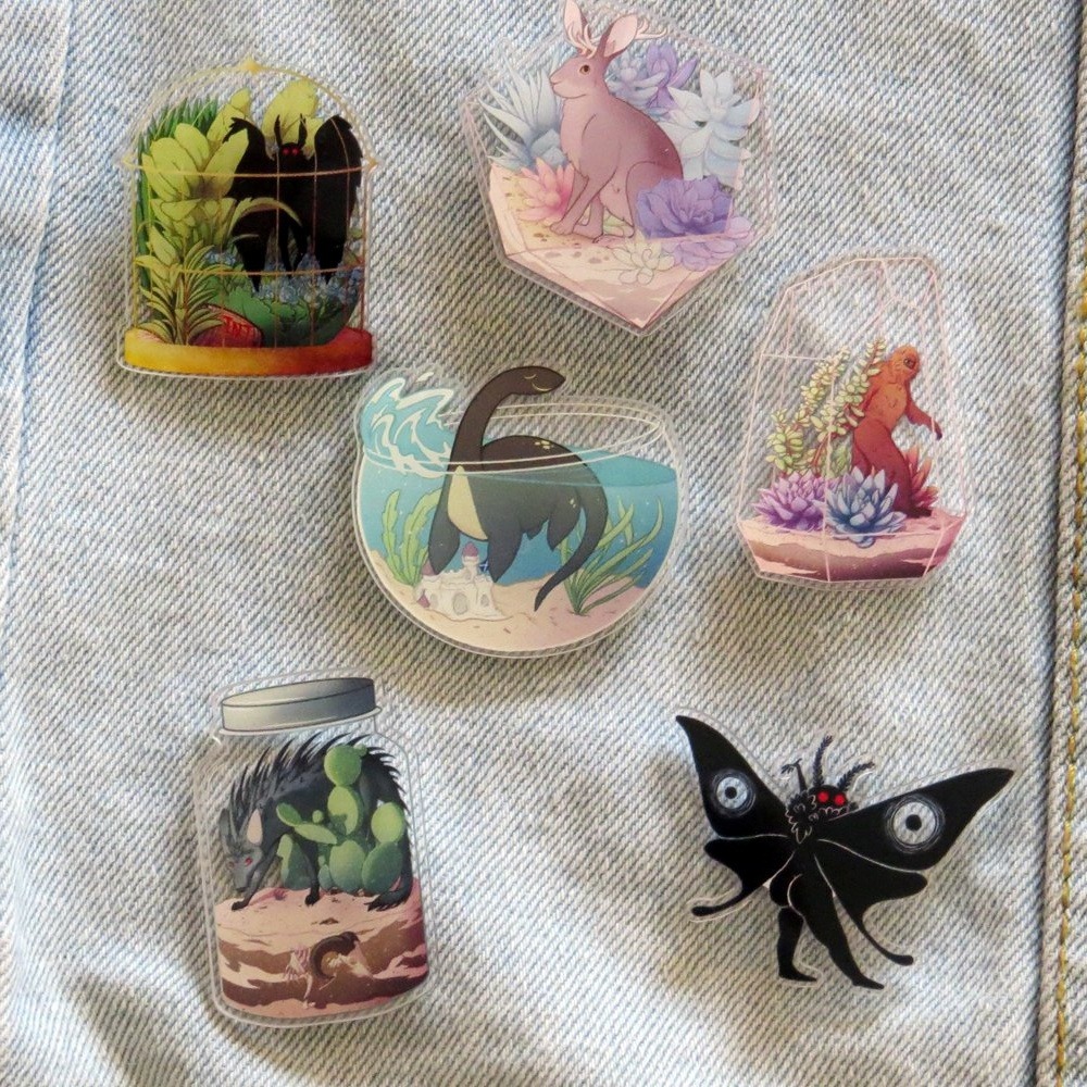 sosuperawesome:  Cryptid Terrarium Stickers and Pins Eldritch Rach on Etsy See our