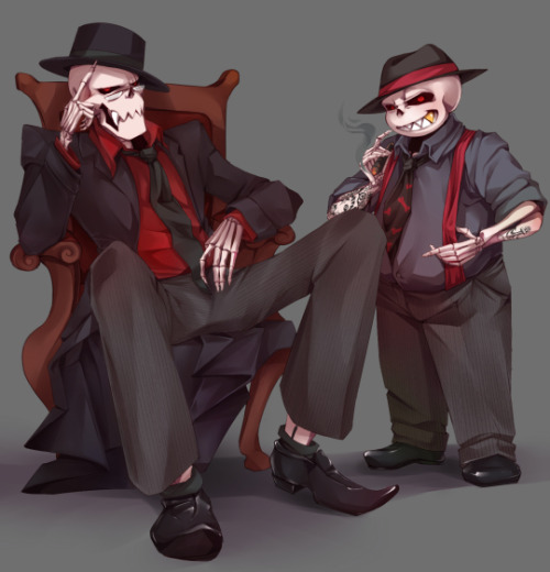 purrfecktlysinful: saturnwonder:   muskka:  Thank you @mafiafell-loosecanons for commissioning Mafiafell bros <3  Nice!!!! Look at that pudge on red! :D   Two sexy, dangerous skellies. 💗 