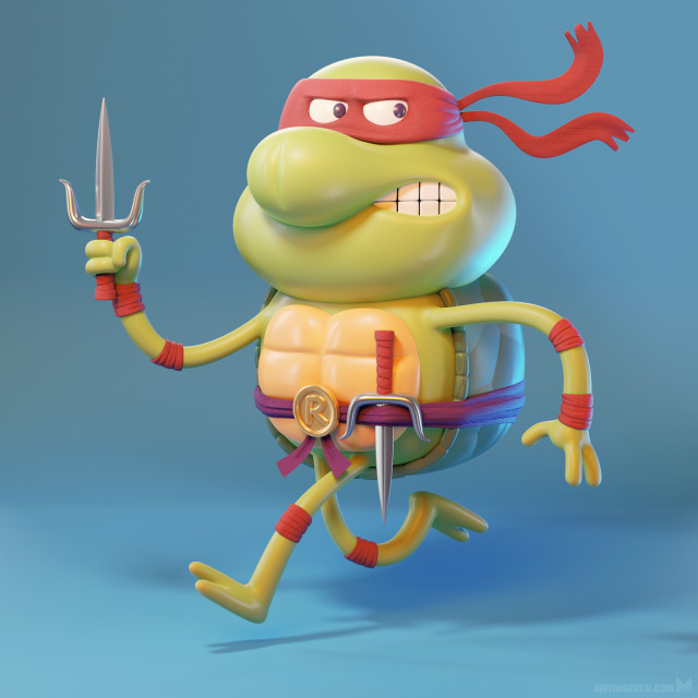 Cowabunga! Tribute to the Teenage Mutant Ninja Turtles. Guess who this is? A hint is on his belt. Based on a drawing by Matt Kaufenberg. https://metinseven.nl #teenage #mutant #ninja #turtles #tnmt #cartoon #character #design #3d #b3d #3dmodeler