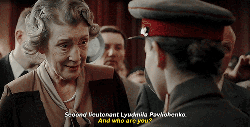 girlschasinggirls:tsaritsacatherine:Eleanor Roosevelt and Lyudmila Pavlichenko.   Lyudmila Pavlichen