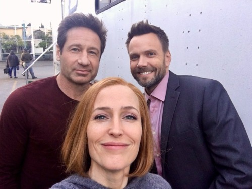 gillianaofficial: Oh look who I ran into in the parking lot.  @joelmchale @davidduchovny #TheXF