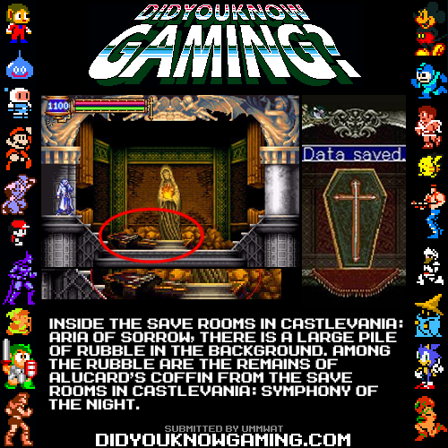 didyouknowgaming:
“Castlevania: Aria of Sorrow & Castlevania: Symphony of the Night.
http://www.castlevaniadungeon.net/games/ariaweird.html
”
Full erection mode…engage