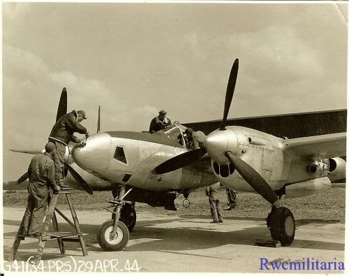 Mechanics work on a 34th Photo Reconnaissance Squadron F-5, 29 April 1944