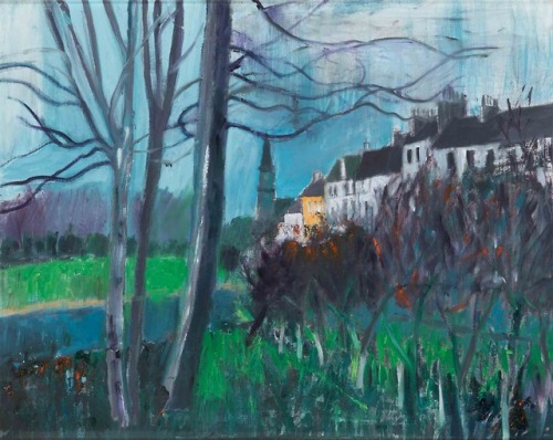 David M. Martin (1922 - 2018) - Church and Houses, Eaglesham. Oil on canvas.