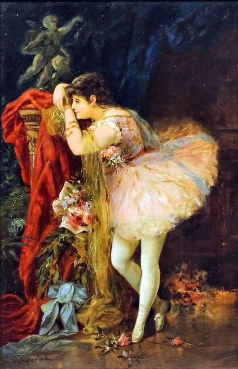 Sophie Sperlich (1863 - 1906)Full length portrait of a ballet dancer leaning on a column