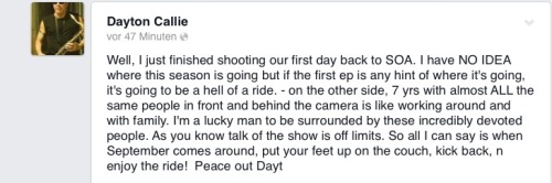 charliehunnamgermany:Tweets and pics from first Day filming Sons of Anarchy