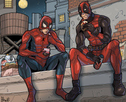 comic-view:  Deadpool, Spidey and capcakes by bhebbo