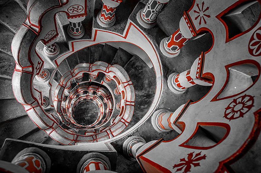 cubebreaker:  These spiral staircase photographs show how design styles differ both