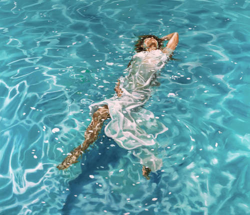 anitaleocadia:  Eric Zener  - oil on canvas, 2013 - Gentle Surrender - Sea Dream - Woman Waking from a Dream - Tumbling Through the Light - White Cloak 