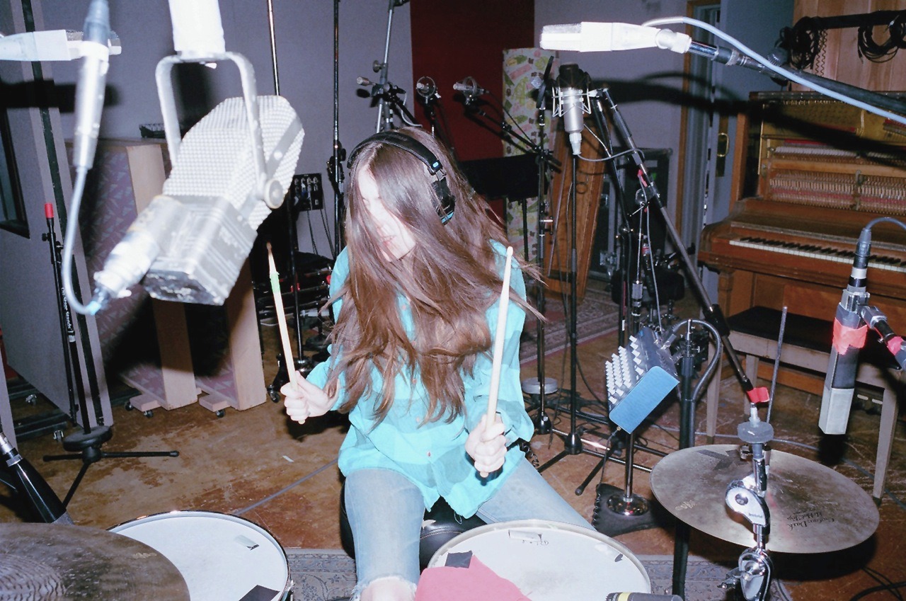 haim:  January 2013, Danielle at The Bank studio recording drums for “Let Me Go,”