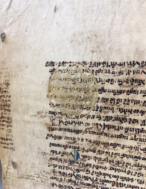 hdslibrary:Bottoms UpA leaf of parchment containing a Latin text in tiny script was used to cover th
