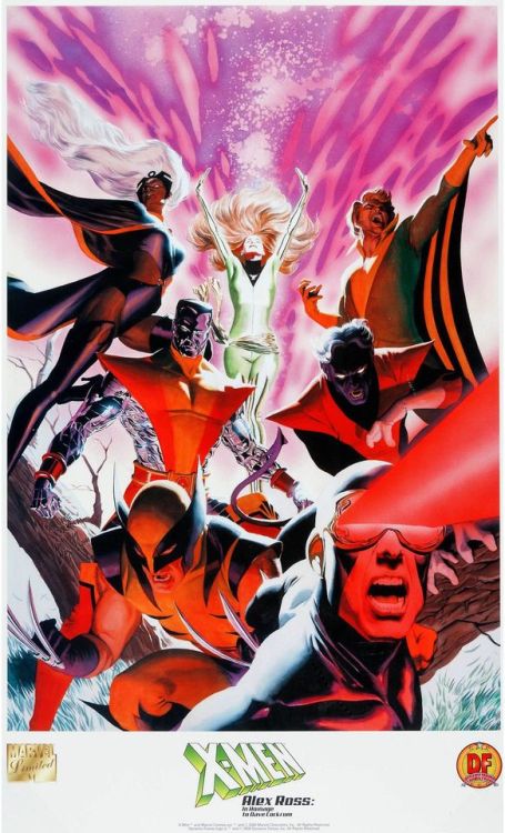 X-Men house ad (art by Dave Cockrum, yet advertising the Byrne run); Dynamic Forces homage art by Al