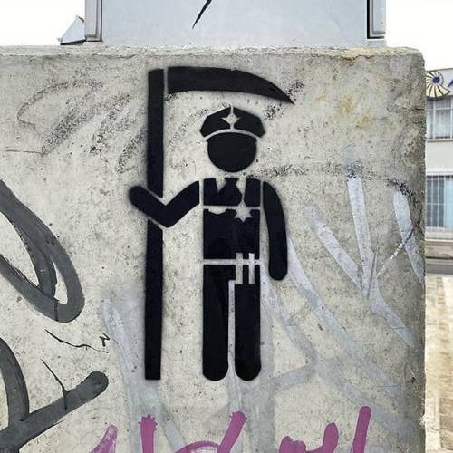 Stencils seen in Bogotá, Colombia during the riotous protests after cops tasered and beat a man to d