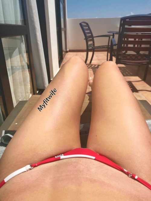 Sunbathing in my new red sailor stripe #wickedweasel bikini @myfit