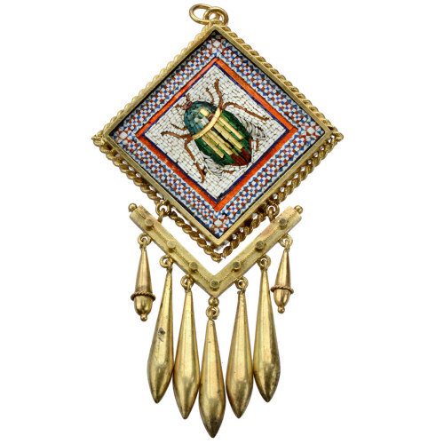 eriebasin: A spectacular, large Victorian pendant with a micromosaic panel depicting an Egyptian sca